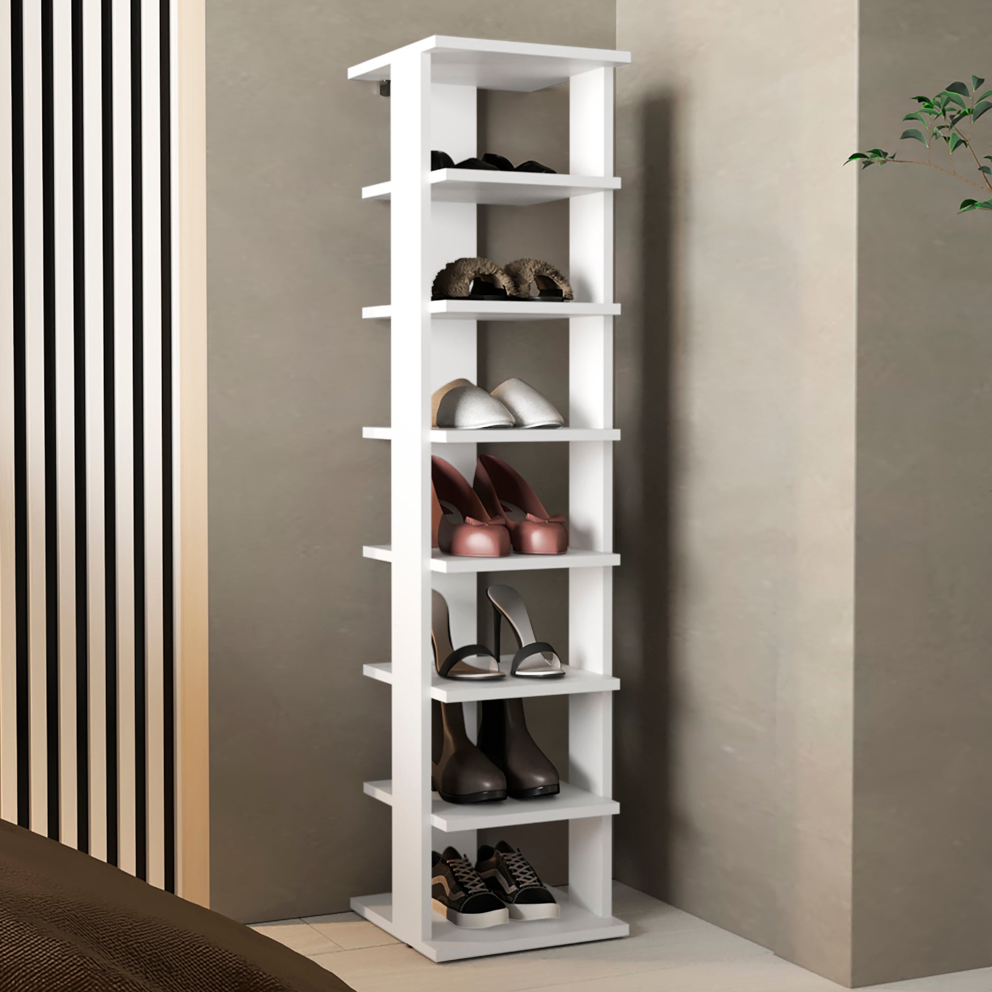 Shoe Rack, White, 7 Shelves