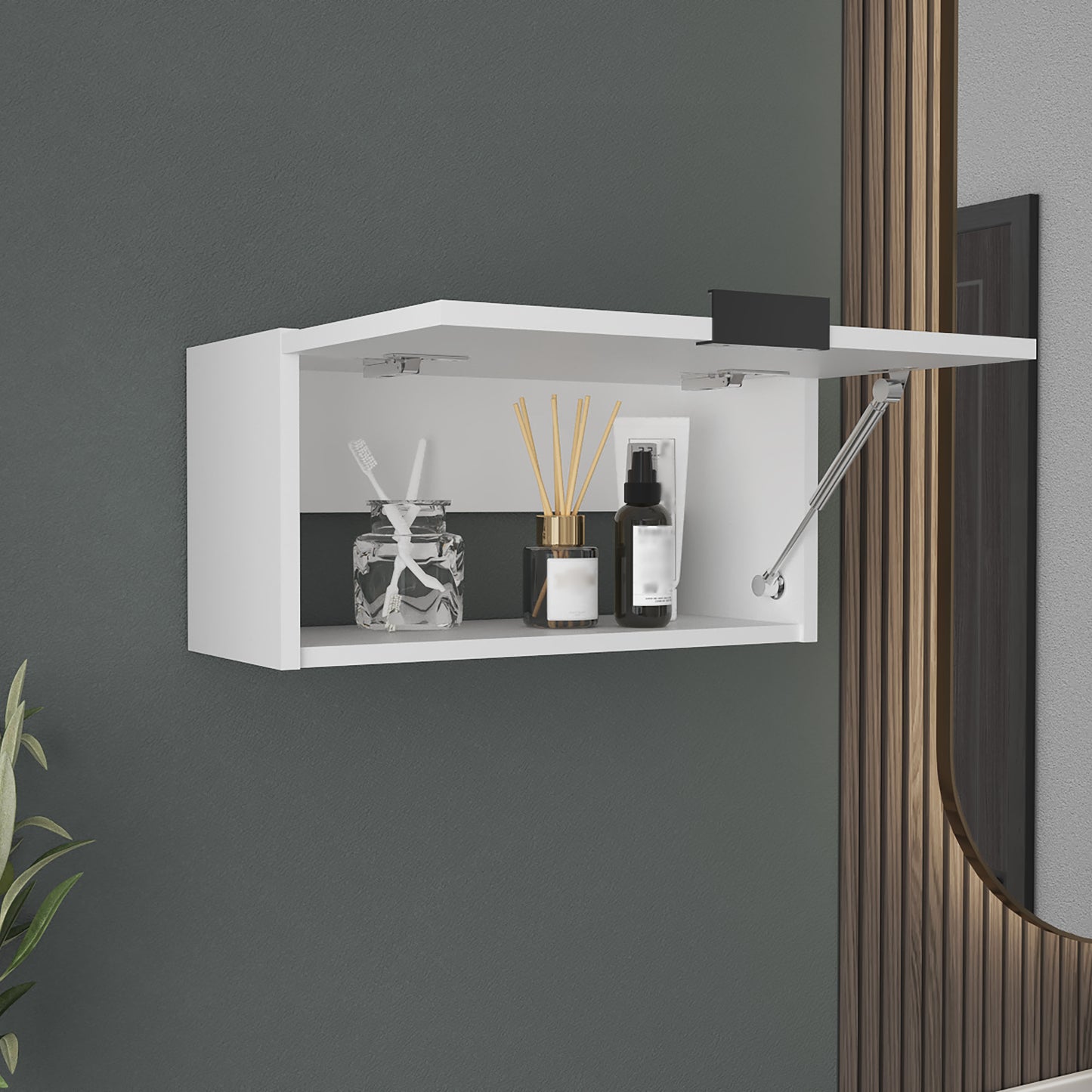 White Engineered Wood Wall Cabinet - 20" Wide for Living Room