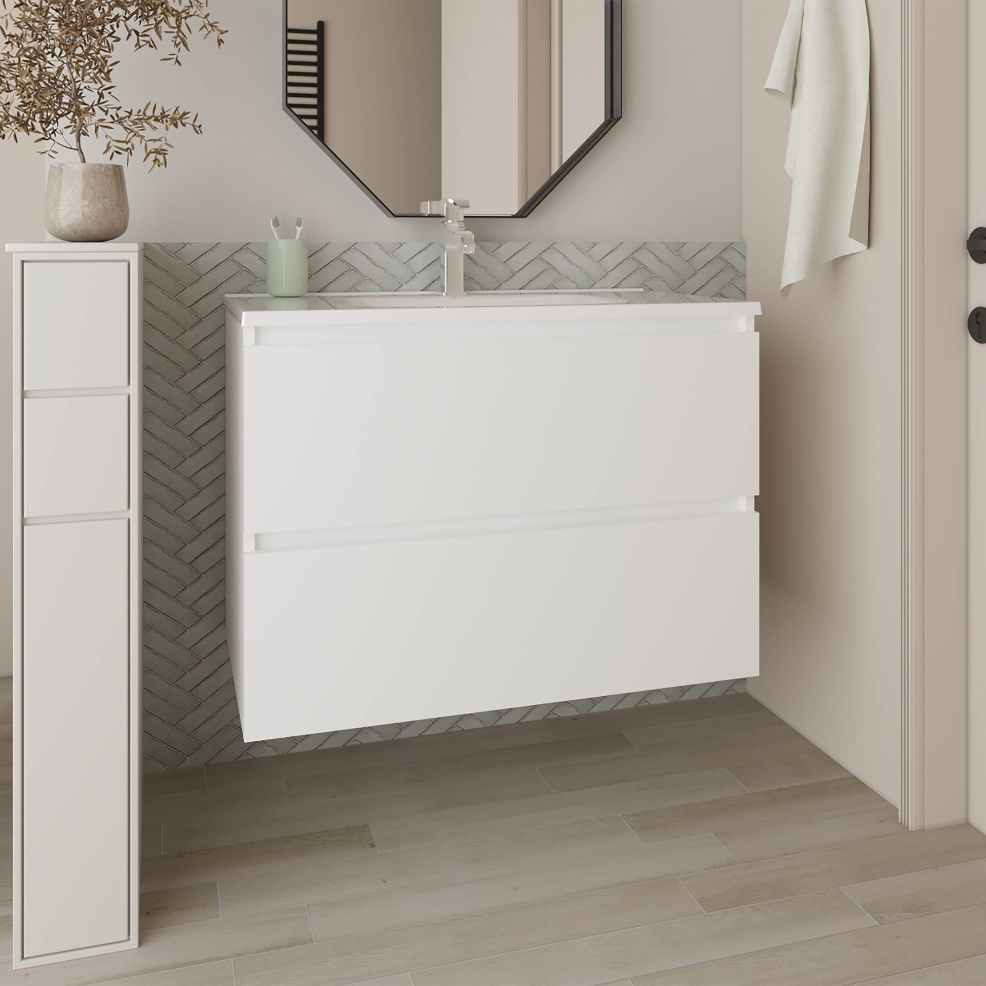 Bathroom Vanity, 2 Drawers, White
