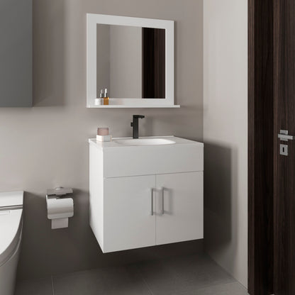 Bathroom Set, Vanity Sink + Mirror, 2 Doors, 1 Shelf, 1 Mirror, White
