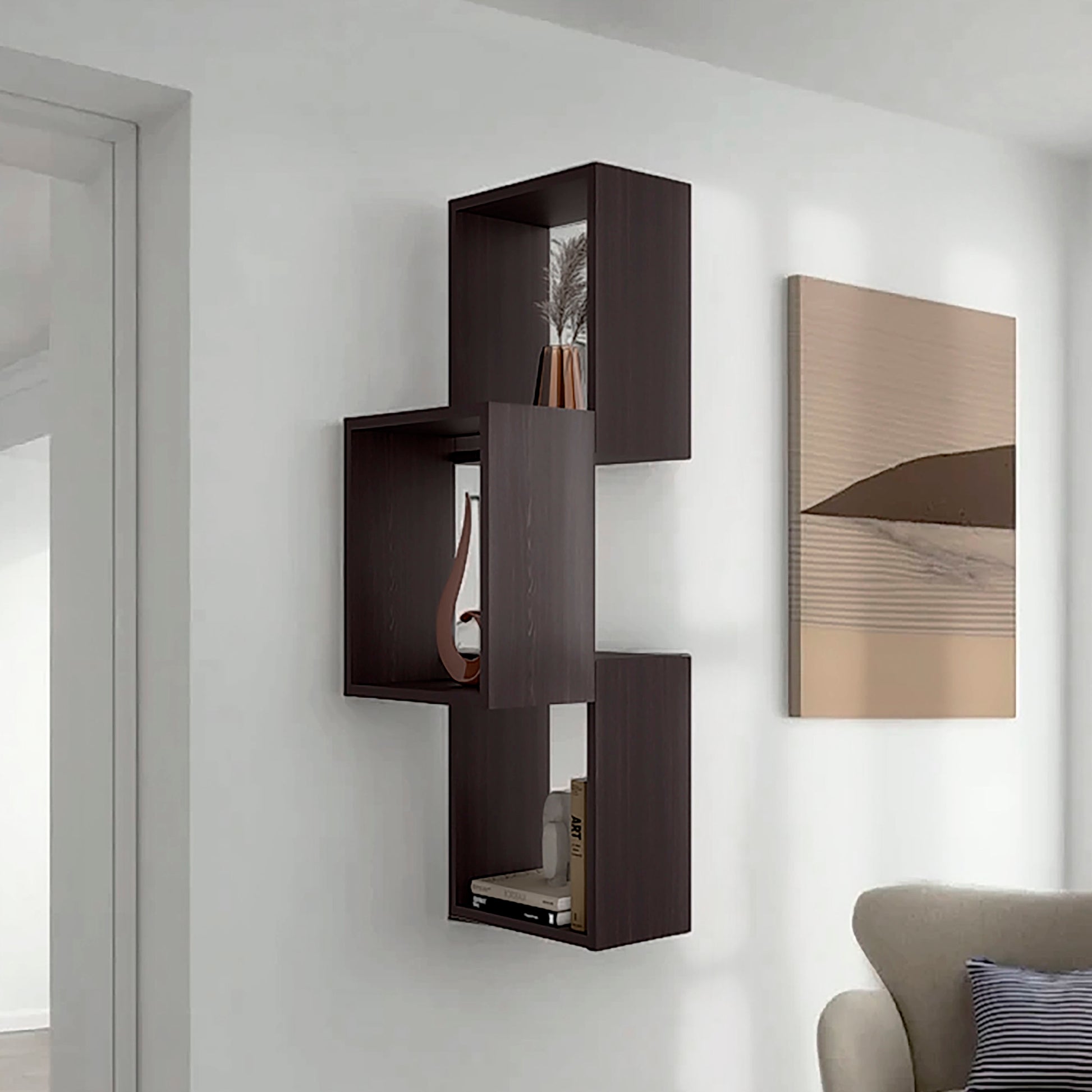 Wall Shelf, 3 Shelves, Black Wengue
