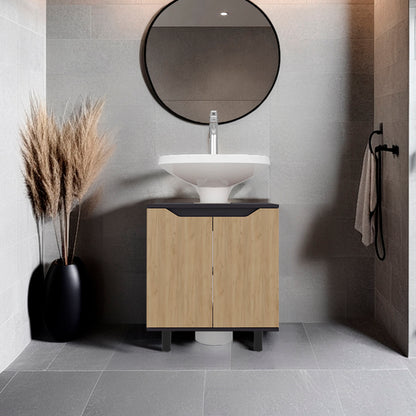 Under Sink Storage 24.8" H, 2 Doors, 2 Shelves, 4 Legs, Natural Oak / Black Wengue - Bathroom