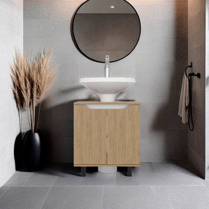 Under Sink Storage 24.8" H, 2 Doors, 2 Shelves, 4 Legs, Natural Oak - Bathroom