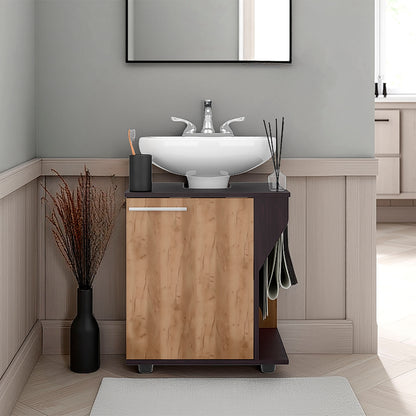 Under Sink Storage 24.8" H, 1 Door, 2 Shelves, 4 Legs, Natural Oak / Black Wengue - Bathroom