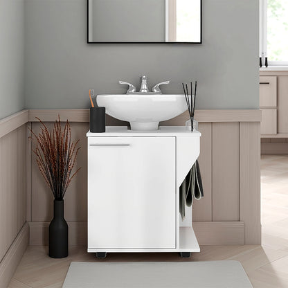 Under Sink Storage 24.4" H, 1 Door, 2 Shelves, 4 Legs, White - Bathroom