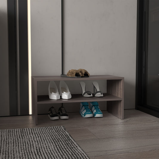 Shoe Organizer 13.7" H, 2 Shelves, Smoke Oak - Living Room
