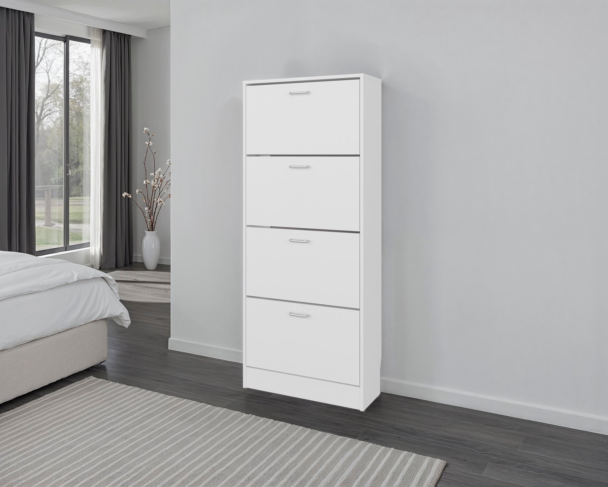 Kobuk 4 Door Shoe Rack, 4 Shelves, White