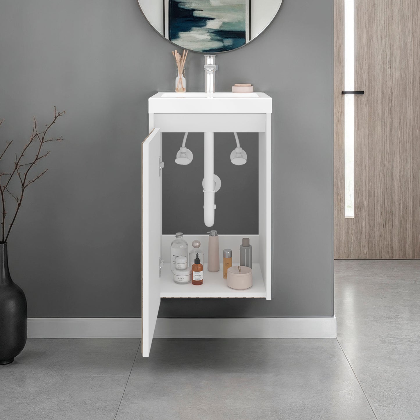 White Bathroom Vanity with Storage - 25.9" Modern Design