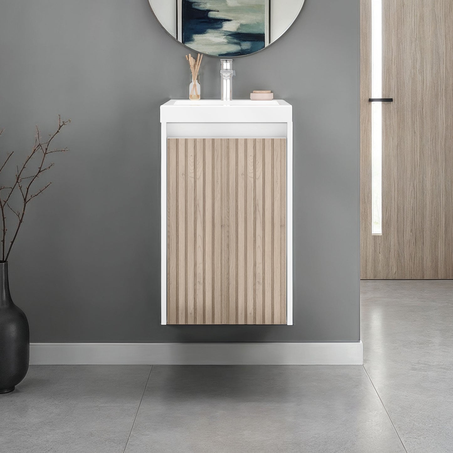 Bathroom Vanity Cabinet, 25.9" Height, 1 Door, Interior Storage - White