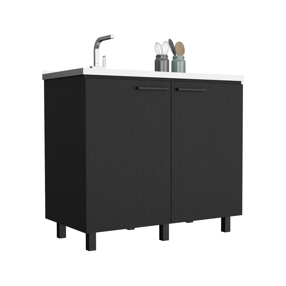2 Freestanding Utility Base Cabinet - Black, Stainless Steel Countertop