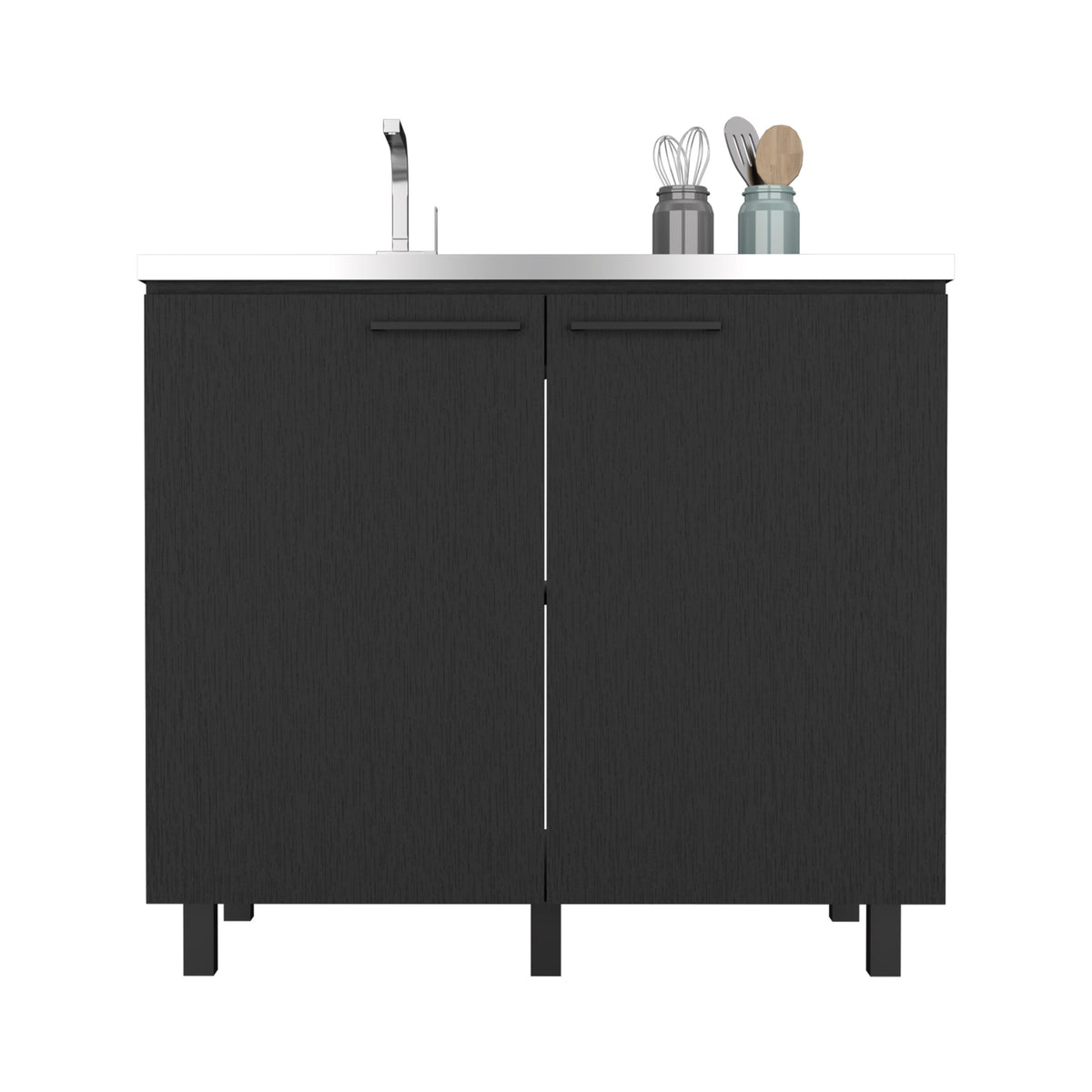 2 Freestanding Utility Base Cabinet - Black, Stainless Steel Countertop