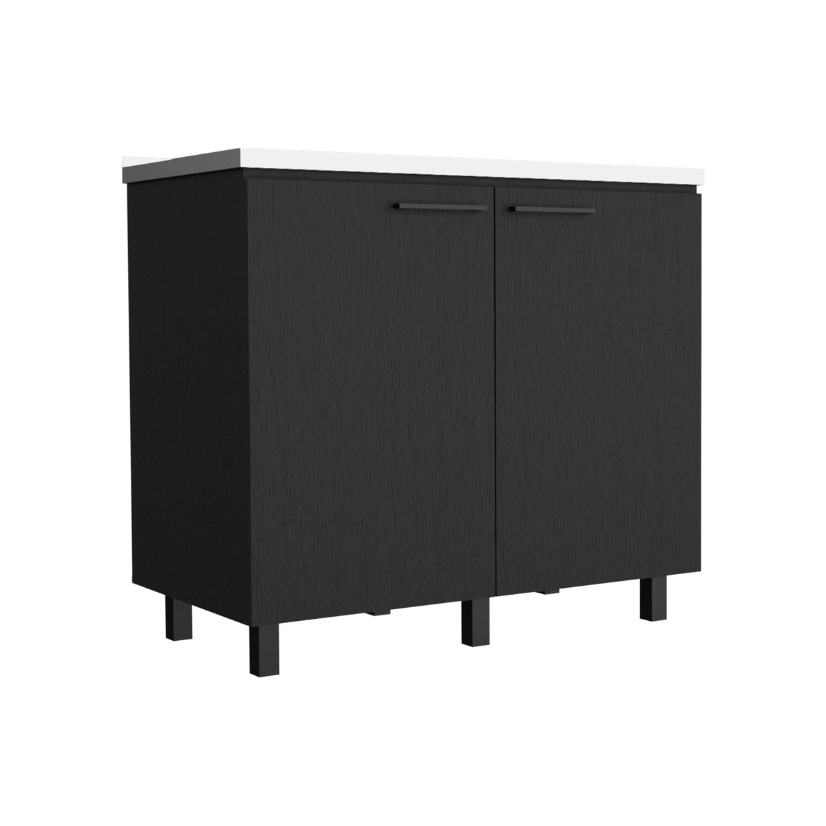 2 Freestanding Utility Base Cabinet - Black, Stainless Steel Countertop