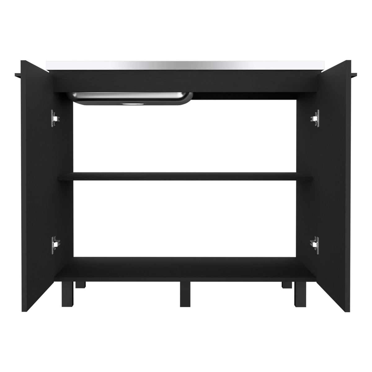 2 Freestanding Utility Base Cabinet - Black, Stainless Steel Countertop