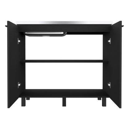 2 Freestanding Utility Base Cabinet - Black, Stainless Steel Countertop