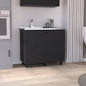 2 Freestanding Utility Base Cabinet with Stainless Steel Countertop and 2-Door, Black