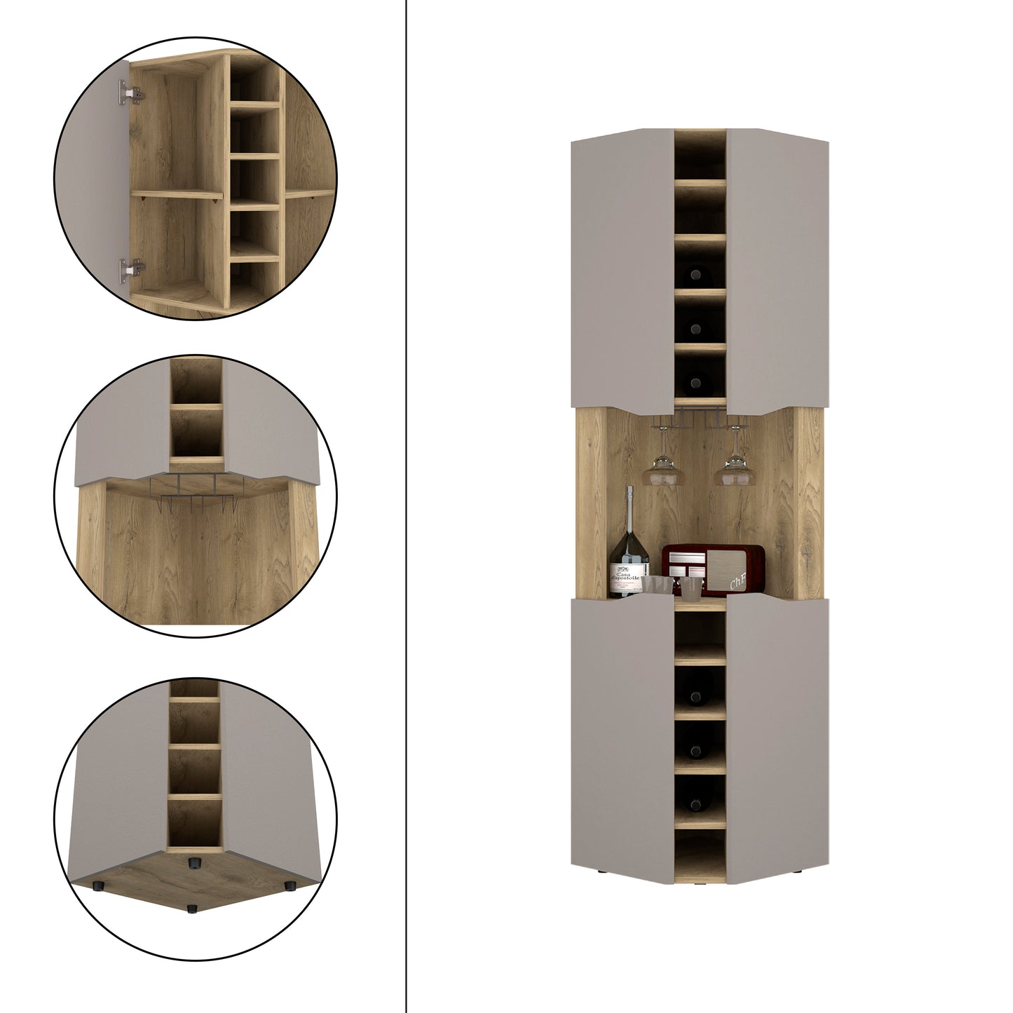 Multicolor Engineered Wood Bar Cabinet with Wine Racks