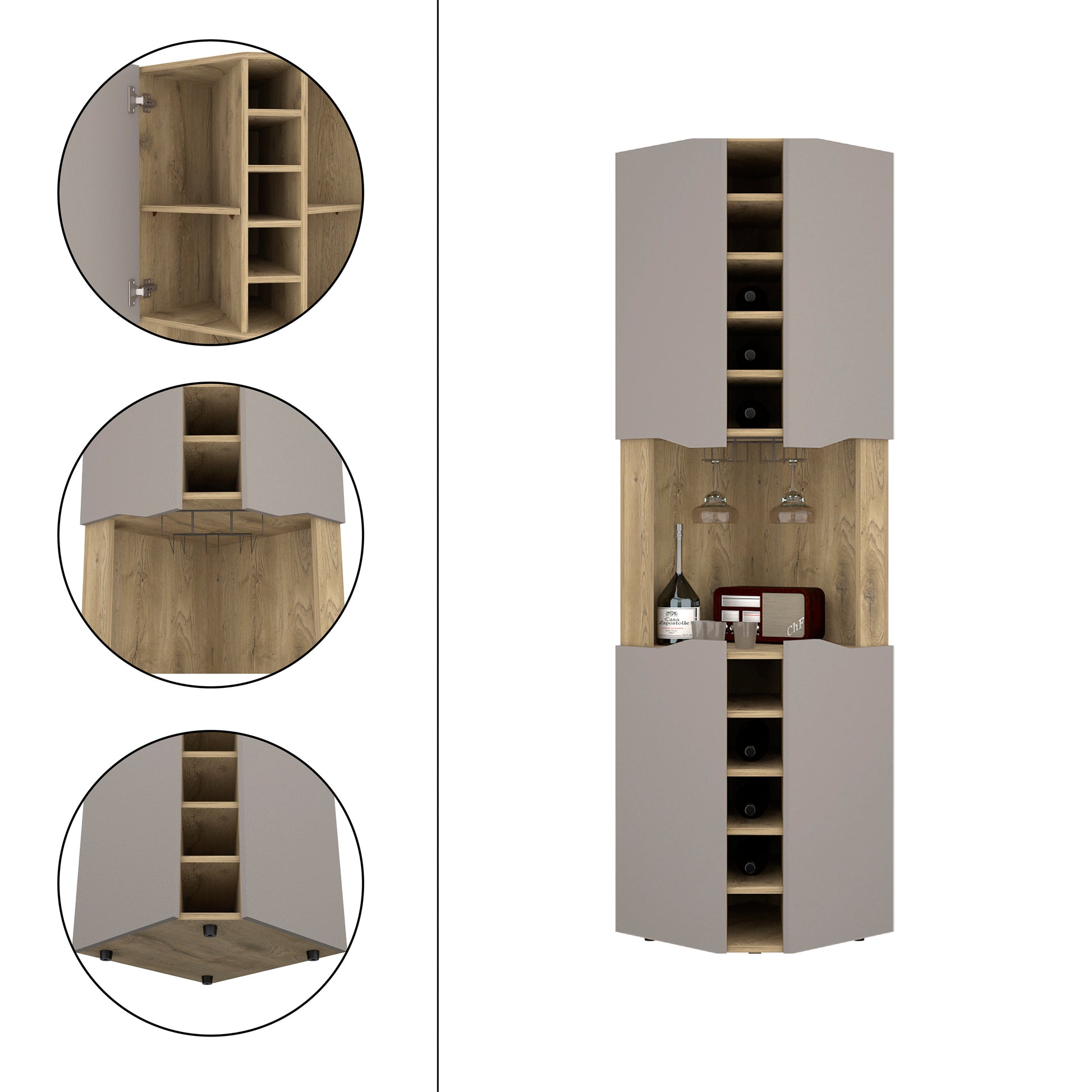 Multicolor Engineered Wood Bar Cabinet with Wine Racks