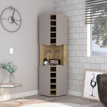 Corner Bar Cabinet, Ten Built-in Wine Rack, Macadamia / Taupe
