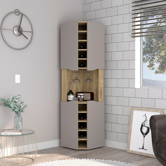 Corner Bar Cabinet, Ten Built-in Wine Rack, Macadamia / Taupe