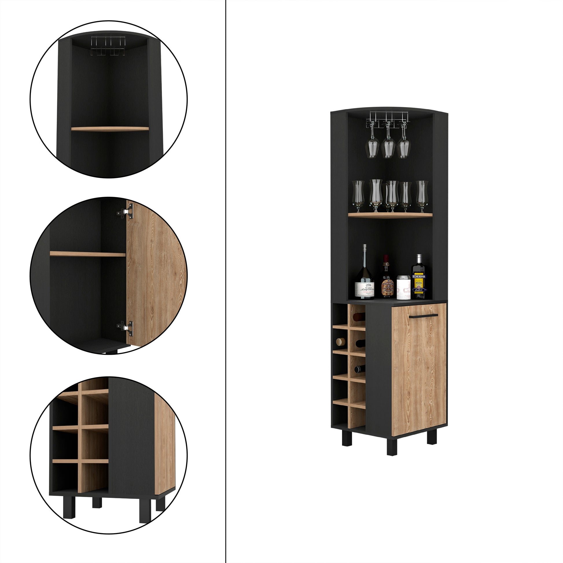 Corner Bar Cabinet - 2 Shelves, 10 Wine Racks for Living Room