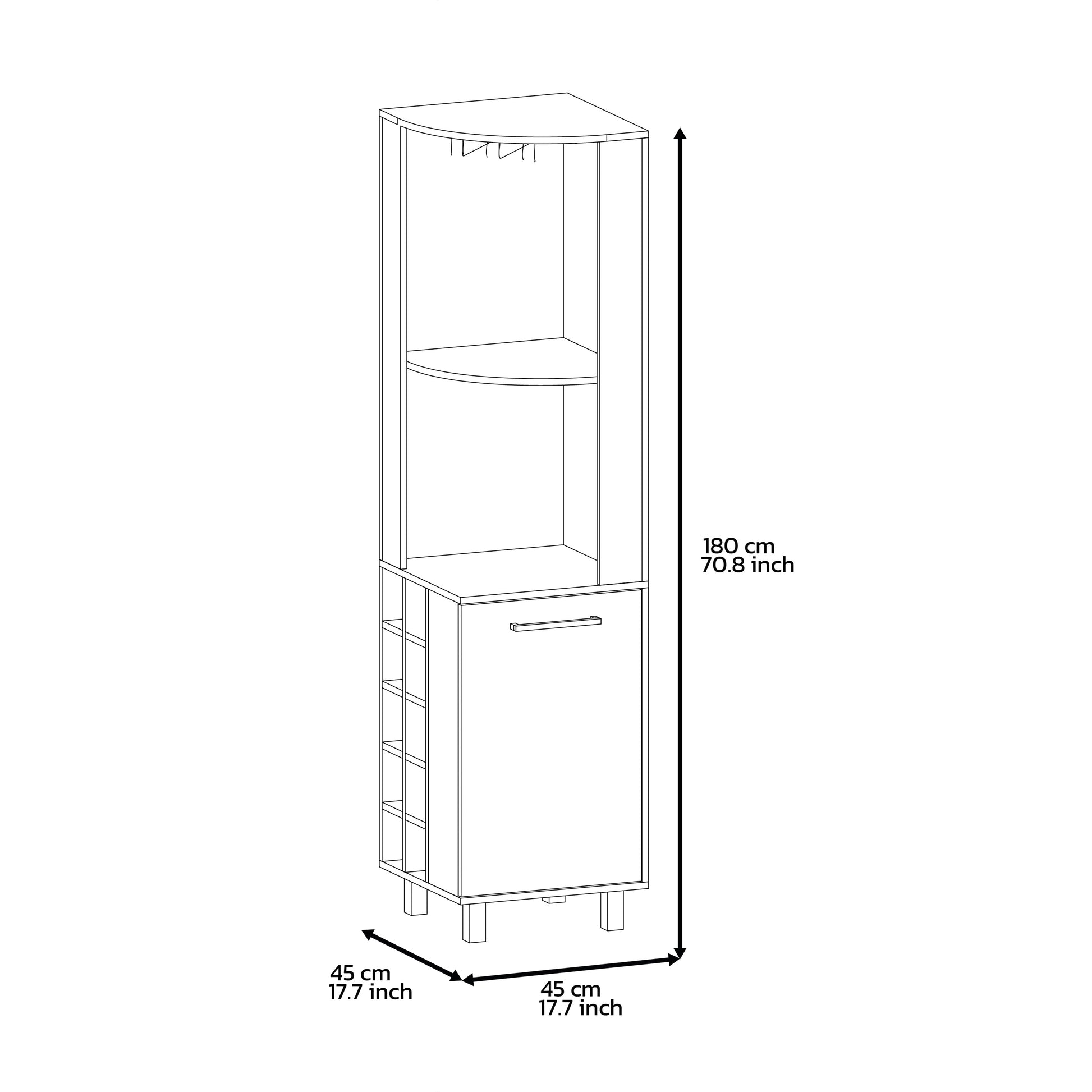 Corner Bar Cabinet - 2 Shelves, 10 Wine Racks for Living Room