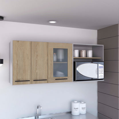 Wall Cabinet, Rack, Glass Cabinet, Double Door, Light Pine