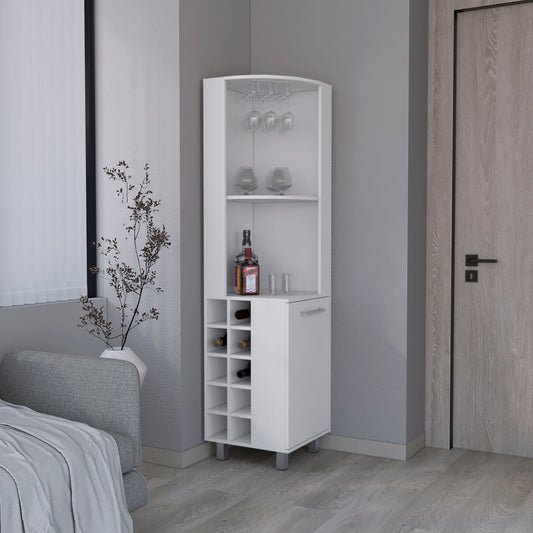 Corner Bar Single Door Cabinet Two Shelves, Ten Built-in Wine Rack, Two Interior Shelves