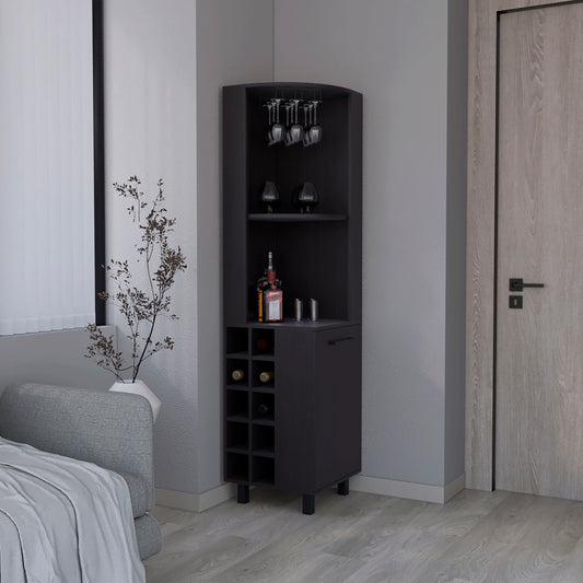 Corner Bar Single Door Cabinet Two Shelves, Ten Built-in Wine Rack, Two Interior Shelves