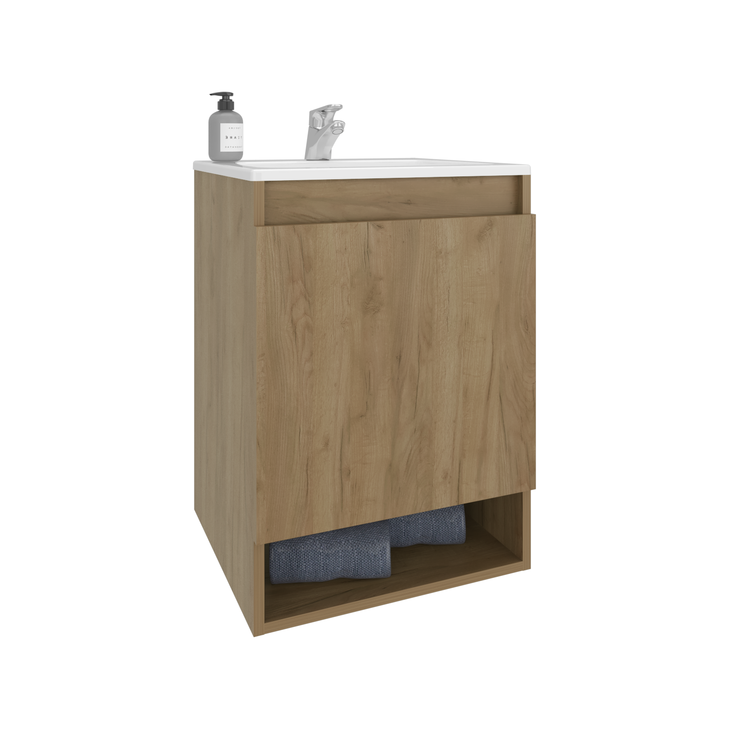Bathroom Vanity - 24.8" Natural Oak Storage Cabinet