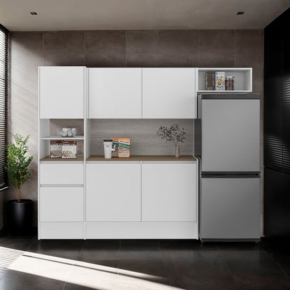 Natoma Kitchen Set, 6 Doors, 1 Drawer, 8 Shelves, White / Natural Oak