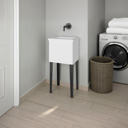Kulm Utility Tub with 4 Legs and Large Wash Basin, White / Black Wengue