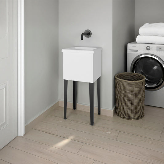 Kulm Utility Tub with 4 Legs and Large Wash Basin, White / Black Wengue