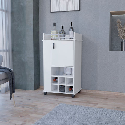 Farson Bar Cart with 2-Side Shelf, 6-Built In Wine Rack and Casters
