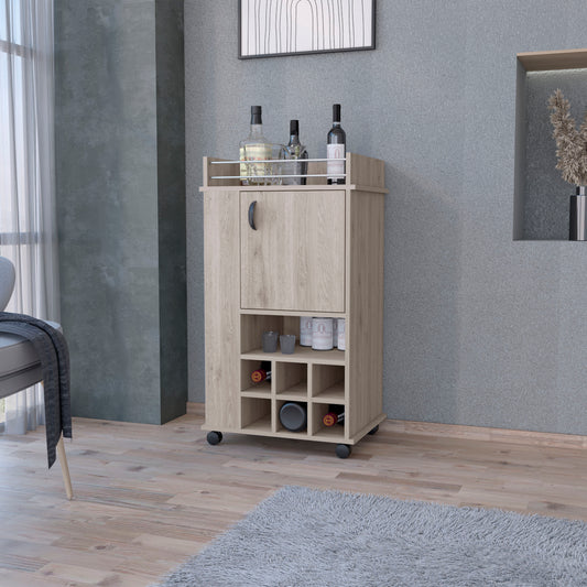 Farson Bar Cart with 2-Side Shelf, 6-Built In Wine Rack and Casters