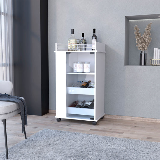 Lusk Bar Cart with 2-Bottle Holder Shelf, Glass Door and Casters