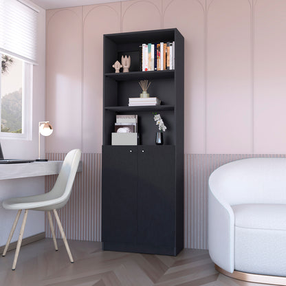Sutton 2-Door Bookcase, Storage with Multi-Level Shelves and Double Door Design