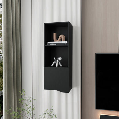 Pima Wall Cabinet in Melamine With One Door, Black