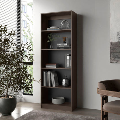 FM FURNITURE Dam Bookcase with Open Storage and 5 Shelves, Stained Walnut