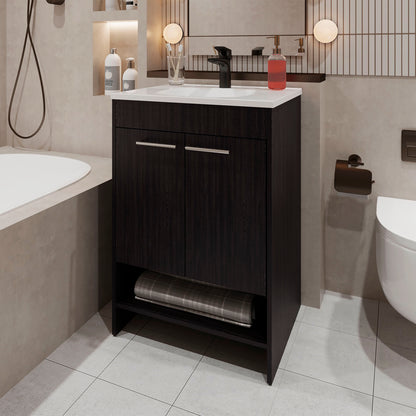 Shell Bathroom Vanity  with  2 Doors and Open Storage, Wengue