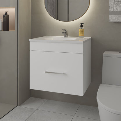 Story Floating Bathroom Vanity Set with Sink, One Drawer White