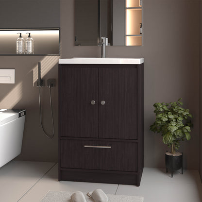 Sinclair Freestanding Bathroom Vanity with Sink, Two Doors and Bottom Drawer, Wengue