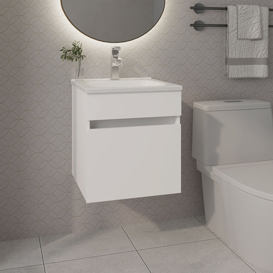 FM FURNITURE  Belle Bathroom Floating Vanity with Sink, 1 Door, White