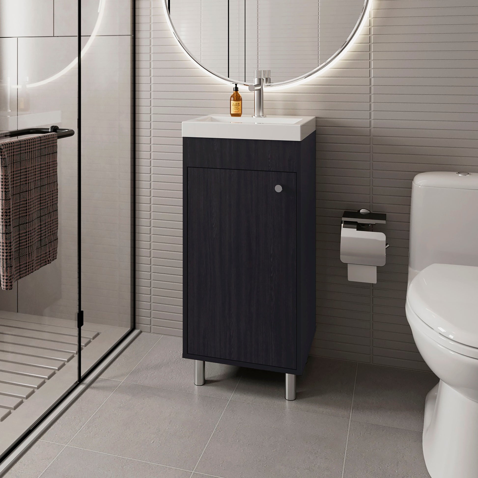 FM FURNITURE Oracle Bathroom Vanity, Single Door, Two Storage Shelves, Wengue Finish