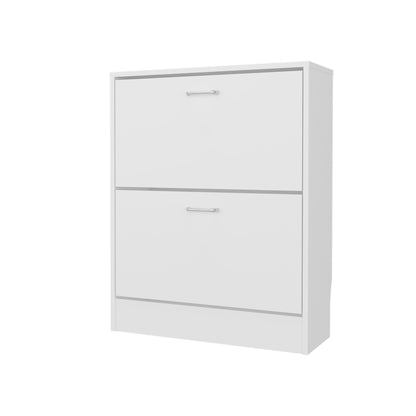 Slim White Shoe Cabinet - 2 Tilt-Out Doors