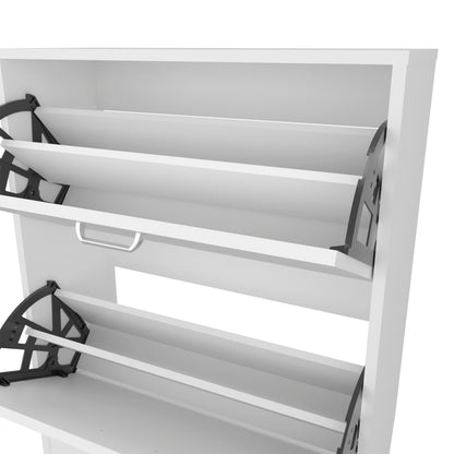Slim White Shoe Cabinet - 2 Tilt-Out Doors