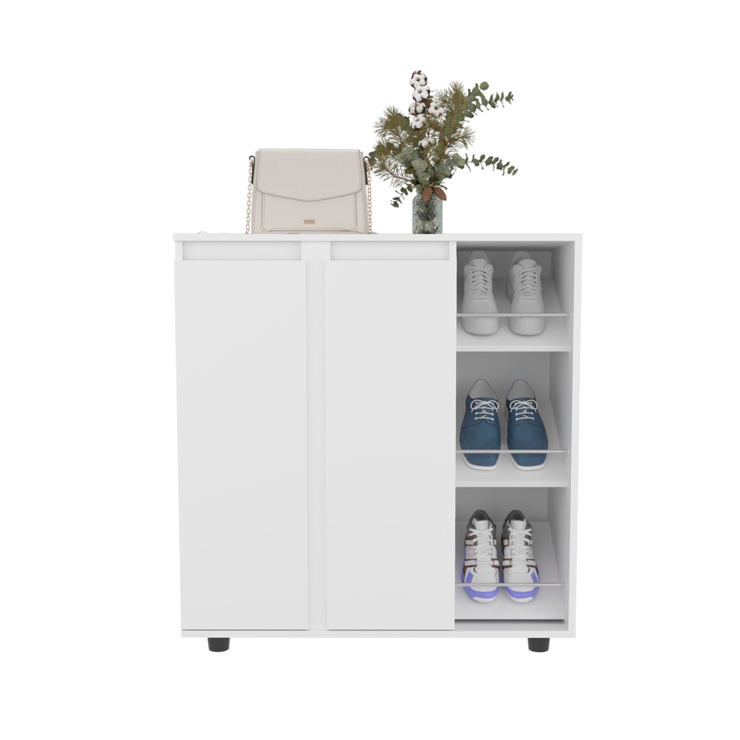White Shoe Storage Cabinet 36" Tall - Bedroom Bookshelf