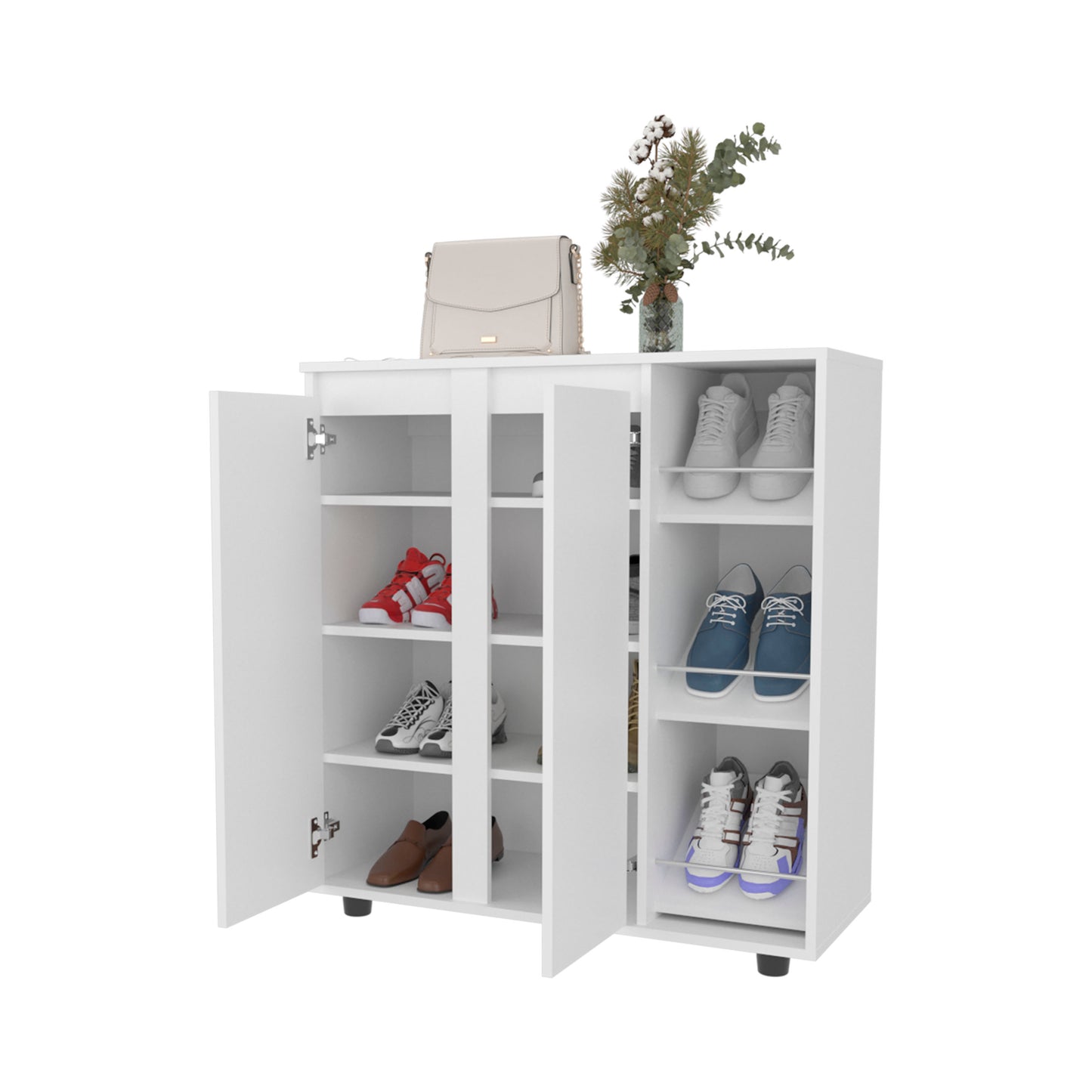 White Shoe Storage Cabinet 36" Tall - Bedroom Bookshelf