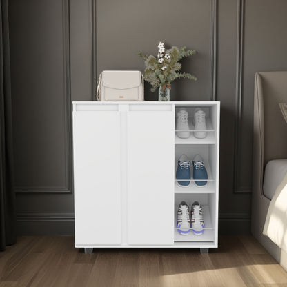 Gitano Shoe Storage Cabinet, 2 Doors, 8  Enclosed Shelves, 3 Open Side Shelves, Freestanding Design, Entryway or Bedroom Use, White