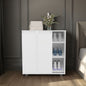 Gitano Shoe Storage Cabinet, 2 Doors, 8  Enclosed Shelves, 3 Open Side Shelves, Freestanding Design, Entryway or Bedroom Use, White