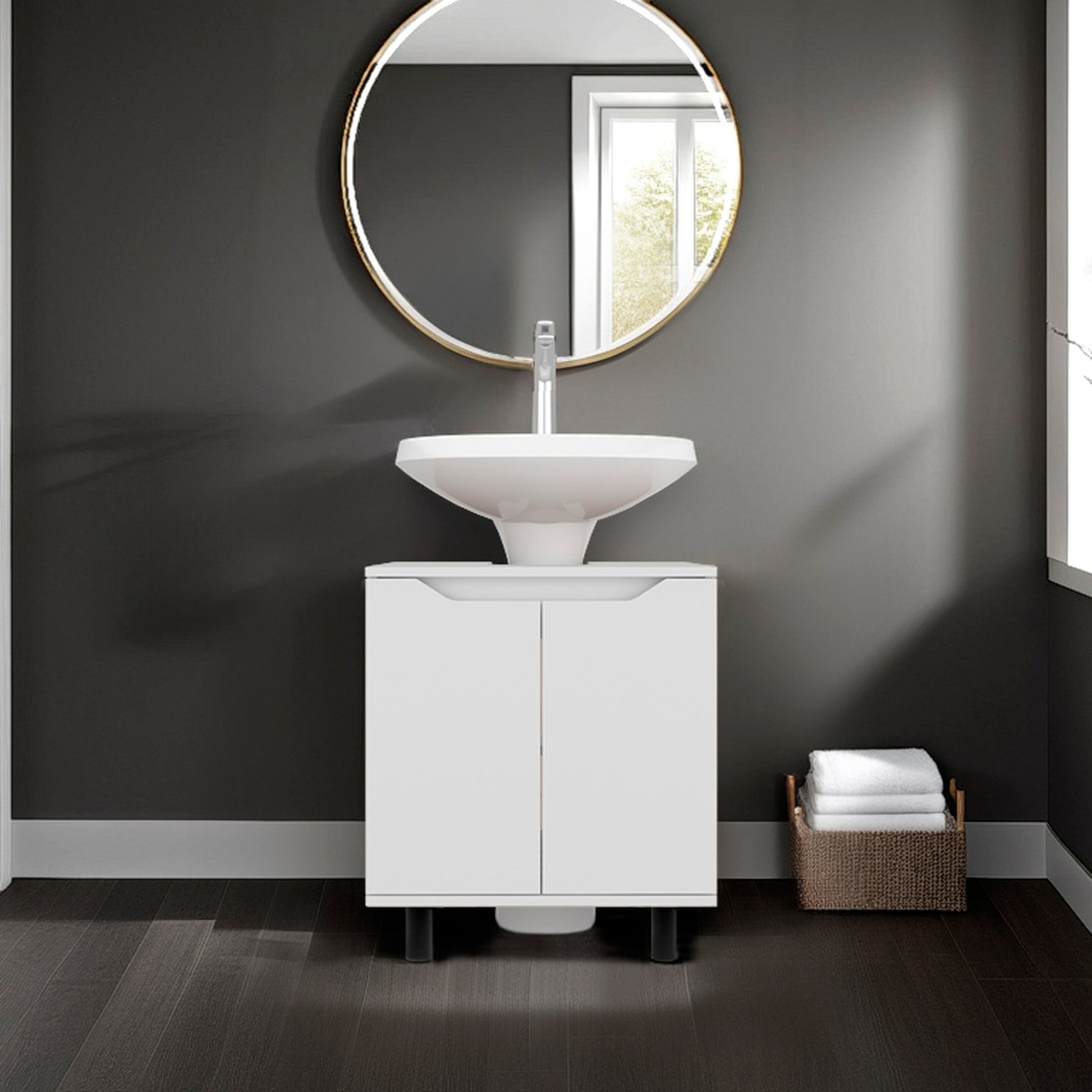 Londres Bathroom Vanity Cabinet for Pedestal Sink – Freestanding Storage Unit with Double Doors, Internal Shelves, and Open Back Design for Small Spaces,White